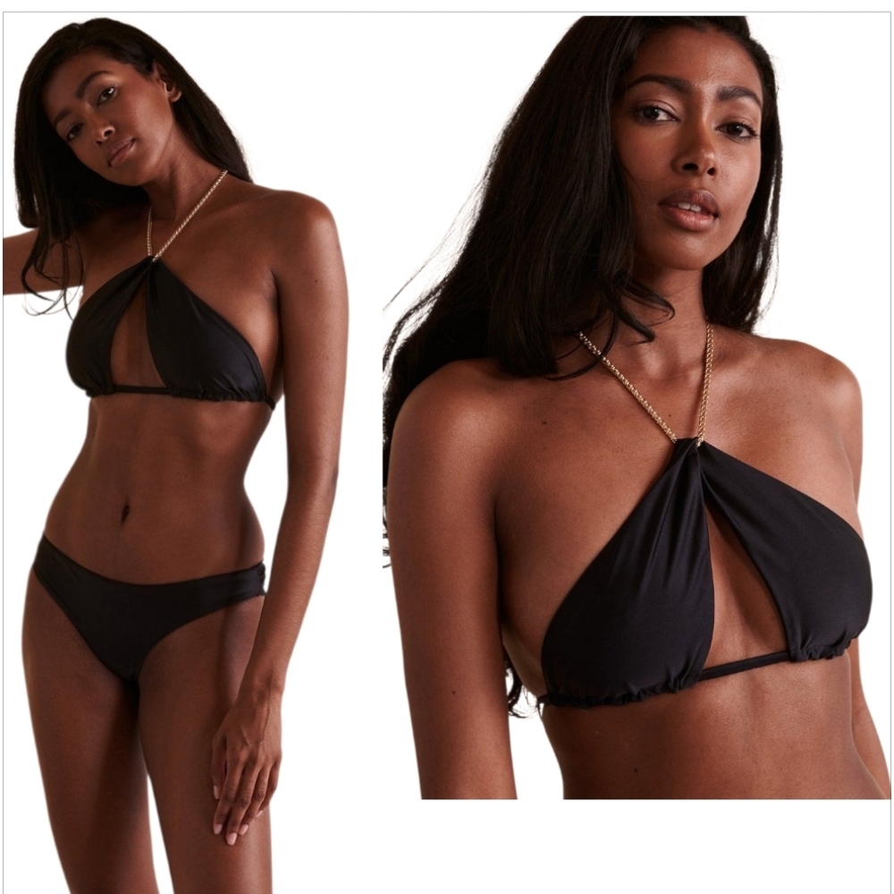 NWT PilyQ PQ Swim Black Gwen Chain Top Zebra High Waist Bikini Set Small - Picture 4 of 12